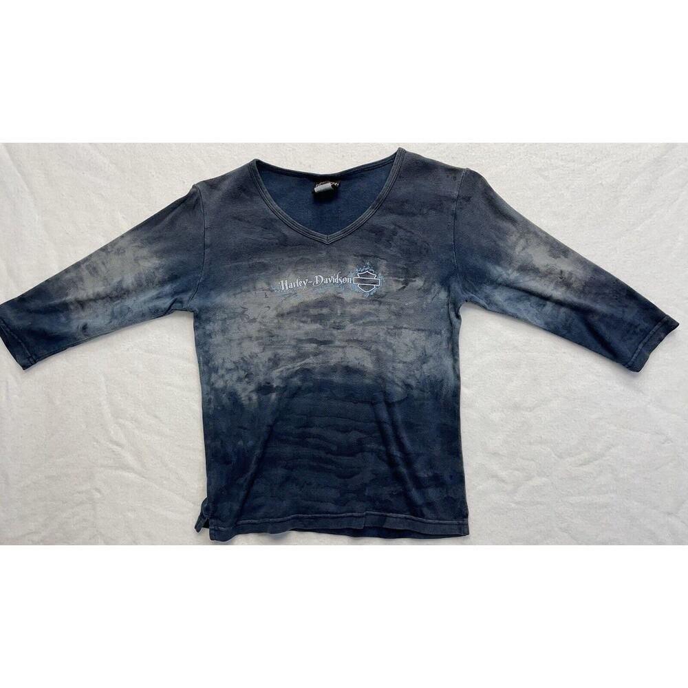 HARLEY-DAVIDSON Women's Medium 3/4 Sleeve Tie Dye V-Neck Shirt, Fond Du Lac WI